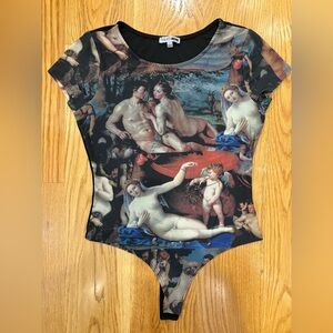 Fashion Nova Artistic Renaissance Painting Graphic Bodysuit (Size L)